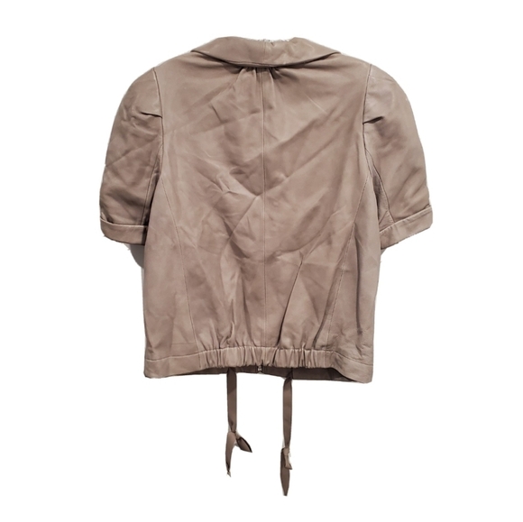 BCBGMaxAzria Leather Short Sleeve Taupe Jacket - Picture 4 of 7